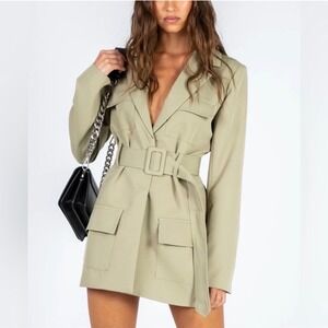 Lioness Steinway Mini‎ Dress Sage Green Blazer Belted Cargo NWT S US 4